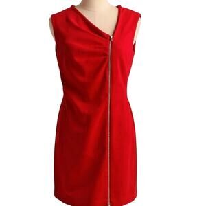 Calvin Klein Sheath Dress Red Asymmetric Zip Front Sleeveless Women Size 8